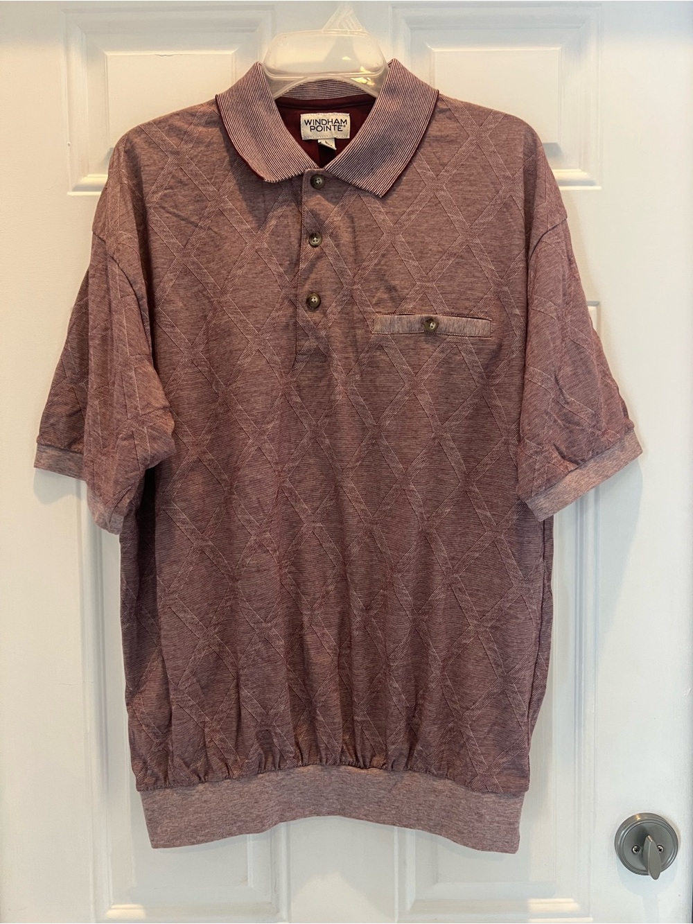 Windham Pointe Polo Shirt Mens Size L Burgundy Short Sleeve Pullover Top # 948